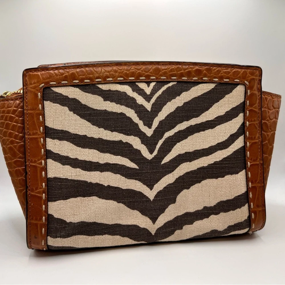 Michael Kors Zebra Print Crossbody in Brown and Cream 9” x 7”